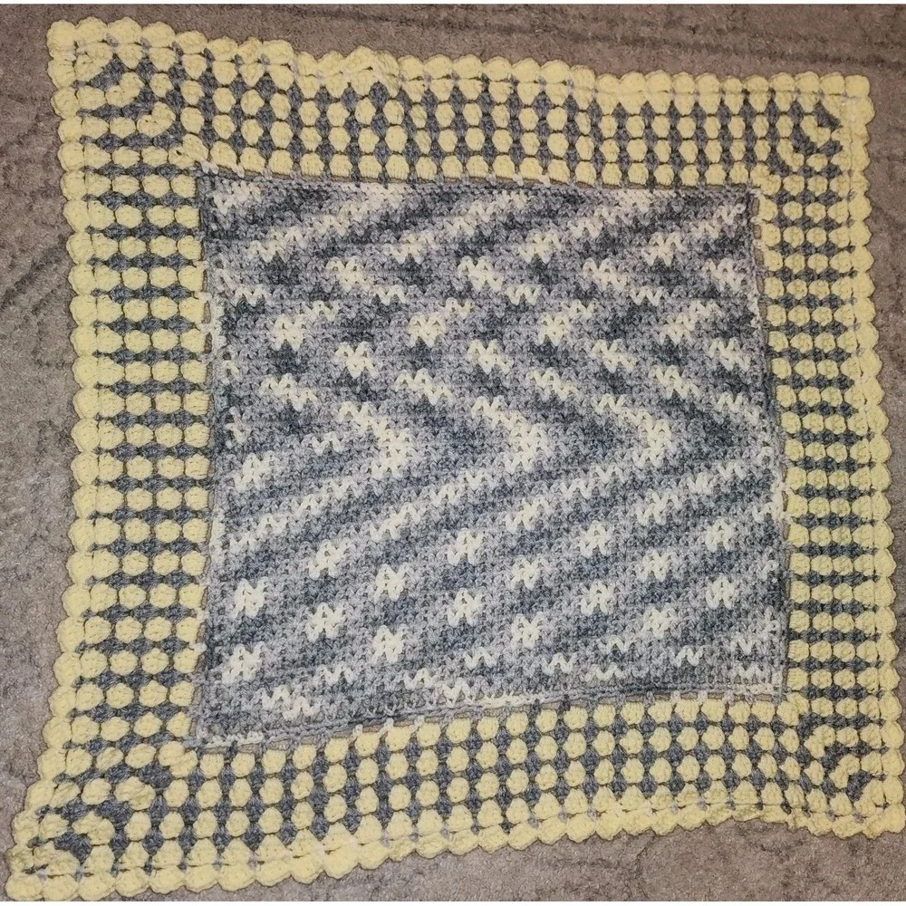 Lap/Baby Afghan/Blanket/Throw Bluish Gray, White & Yellow Handmade  30